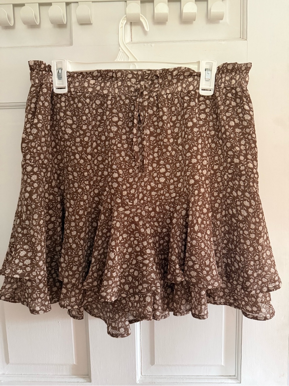 Brown Floral Ruffle Mini Skort - Women